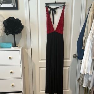 Elegant Red and Black Lace Dress